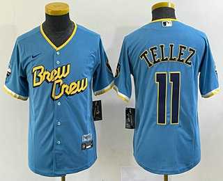 Youth Milwaukee Brewers #11 Rowdy Tellez Blue 2022 City Connect Cool Base Stitched Jersey->mlb youth jerseys->MLB Jersey